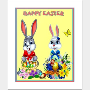 Easter Holiday Bunny Rabbit Couple Greeting Print Posters and Art
